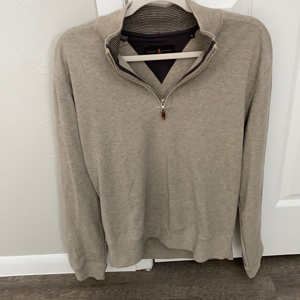 Robert Talbott Quarter Zip Sweater Tan Size M